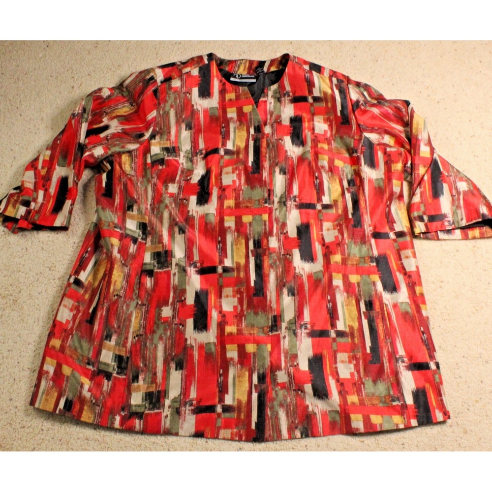 Added Dimensions Jacket Womens 4X Red Abstract Print 3/4 Sleeve Open Front